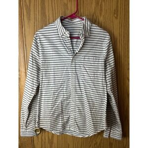 Lululemon Long Sleeve Button Down Shirt Striped White Navy Blue Pocket Top